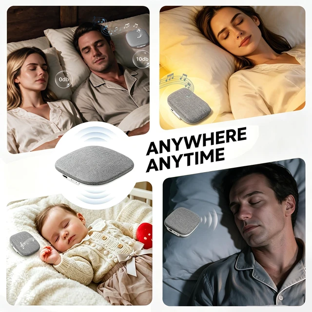 Alt view image 7 of 7 - Bluetooth Under Pillow Speaker for Sleeping, Bone Conduction, Gray 0.39-inch thin; no earbuds to wear; Bluetooth 6.0; up to 30-hour playback; 4 auto-off timers; USB-C charging