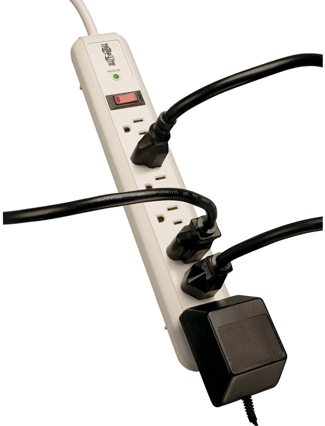 Alt view image 2 of 7 - Eaton TLP74R White Surge Protector Power Strip 7 Outlets Right-Angle Outlet, LED On/Off Switch, 4ft Extension Cord Power Cable, Manufacturer's & $25,000 Insurance