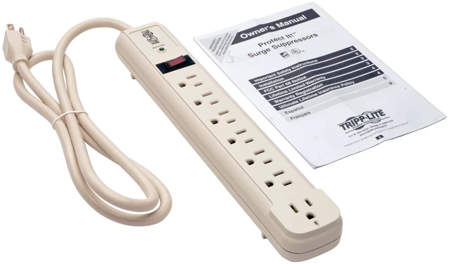 Alt view image 6 of 7 - Eaton TLP74R White Surge Protector Power Strip 7 Outlets Right-Angle Outlet, LED On/Off Switch, 4ft Extension Cord Power Cable, Manufacturer's & $25,000 Insurance