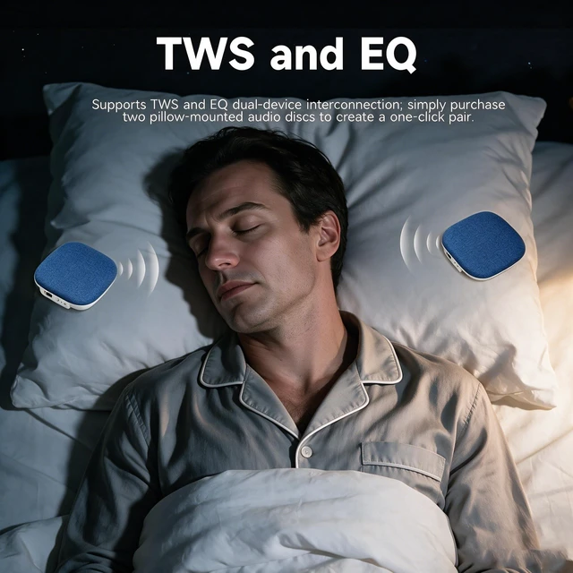 Alt view image 4 of 7 - Bluetooth Under Pillow Speaker for Sleeping, Bone Conduction, Blue 0.39-inch thin; no earbuds to wear; Bluetooth 6.0; up to 30-hour playback; 4 auto-off timers; USB-C charging