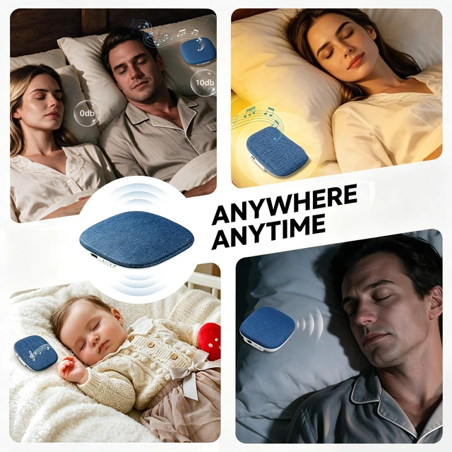 Alt view image 7 of 7 - Bluetooth Under Pillow Speaker for Sleeping, Bone Conduction, Blue 0.39-inch thin; no earbuds to wear; Bluetooth 6.0; up to 30-hour playback; 4 auto-off timers; USB-C charging