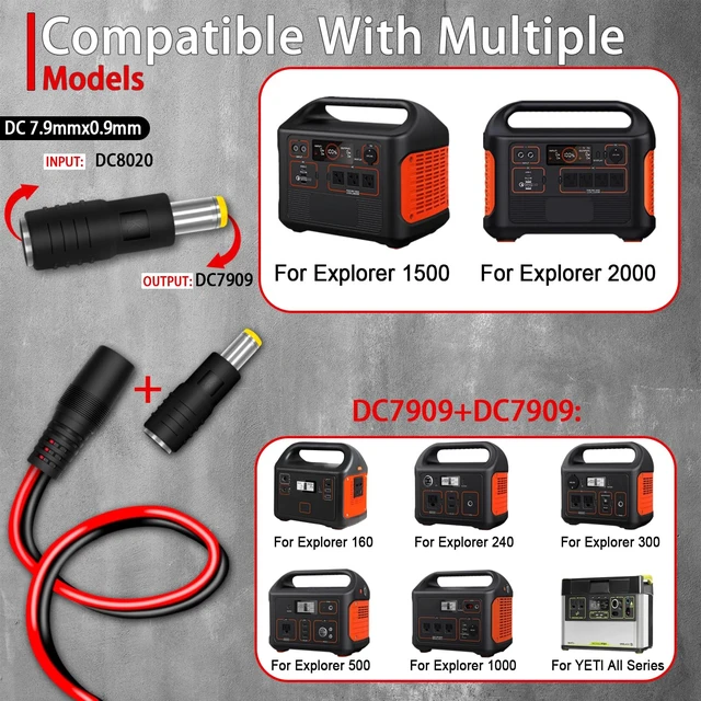 Alt view image 4 of 7 - 6FT 1.8M SAE to DC8mm Female Adapter for Jackery Solar Panel, with Polarity Reverse Adapter DC7909 to DC8020 Converter for Explorer Series/GZ Portable Power Station Solar Generator 14AWG