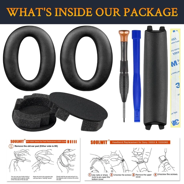 Alt view image 4 of 7 - Replacement Kit for Sony WH-1000XM2 & MDR-1000X - Black (Earpads + Headband) for XM2/MDR1000X Headphones