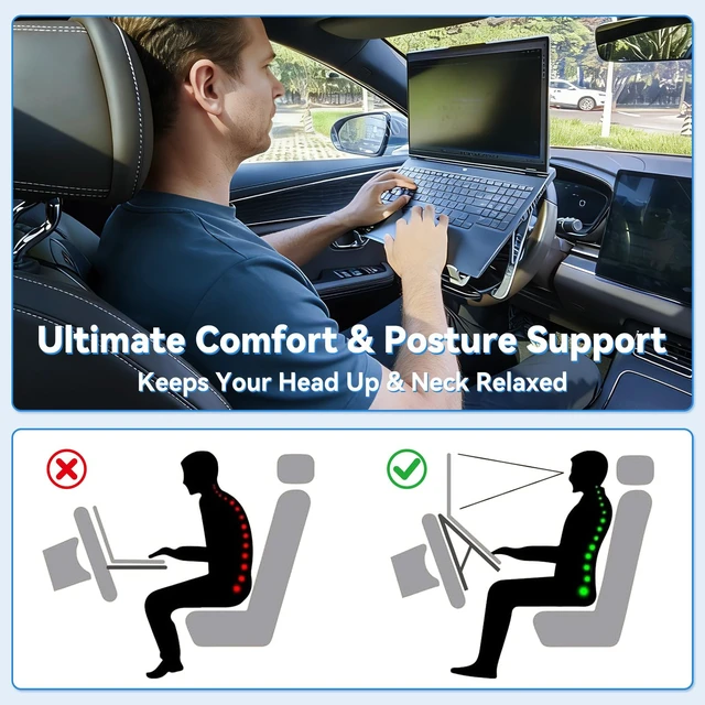 Alt view image 2 of 7 - Car Laptop Mount steering Wheel Tray Holder, Height Adjustable Car Desk for Laptop iPad Computer Tablet, Foldable Portable Lap Laptop Stand for Car Vehicle Workstation for Truck SUV Tesla Motorhome