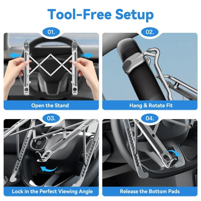 Alt view image 5 of 7 - Car Laptop Mount steering Wheel Tray Holder, Height Adjustable Car Desk for Laptop iPad Computer Tablet, Foldable Portable Lap Laptop Stand for Car Vehicle Workstation for Truck SUV Tesla Motorhome