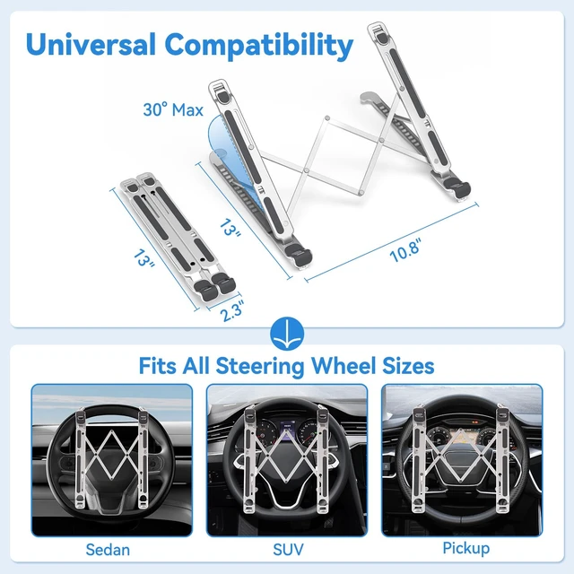 Alt view image 6 of 7 - Car Laptop Mount steering Wheel Tray Holder, Height Adjustable Car Desk for Laptop iPad Computer Tablet, Foldable Portable Lap Laptop Stand for Car Vehicle Workstation for Truck SUV Tesla Motorhome