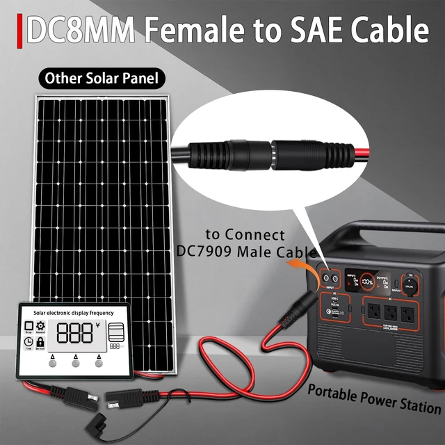 Alt view image 5 of 7 - 6FT 1.8M SAE to DC8mm Female Adapter for Jackery Solar Panel, with Polarity Reverse Adapter DC7909 to DC8020 Converter for Explorer Series/GZ Portable Power Station Solar Generator 14AWG