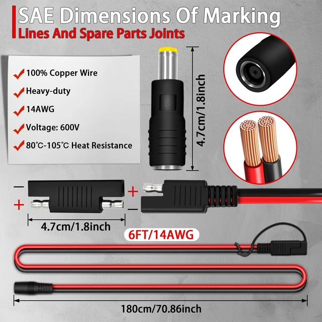 Alt view image 6 of 7 - 6FT 1.8M SAE to DC8mm Female Adapter for Jackery Solar Panel, with Polarity Reverse Adapter DC7909 to DC8020 Converter for Explorer Series/GZ Portable Power Station Solar Generator 14AWG