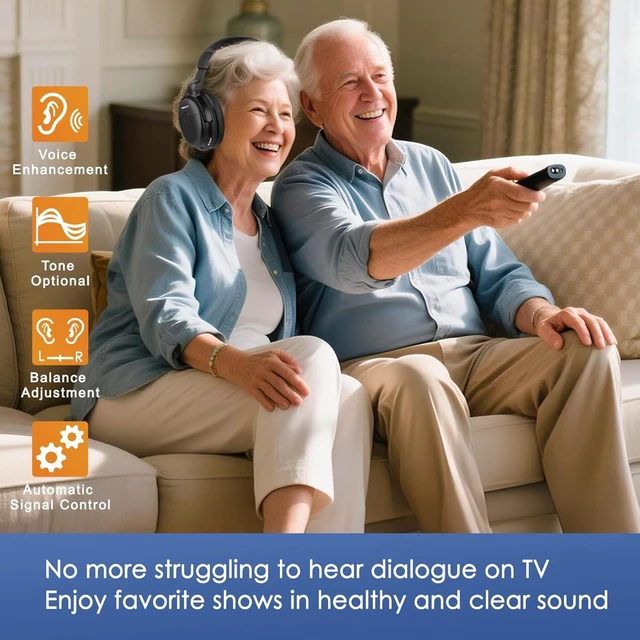 Alt view image 2 of 7 - Bluetooth Compatible Wireless TV Headphones for Seniors SM-825D Pro Boosted voice clarity & volume, L/R balance & ambient mode to aid TV listening, Soundbar compatible, Connect TOSLINK, AUX