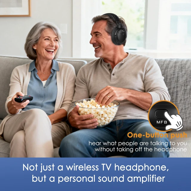 Alt view image 3 of 7 - Bluetooth Compatible Wireless TV Headphones for Seniors SM-825D Pro Boosted voice clarity & volume, L/R balance & ambient mode to aid TV listening, Soundbar compatible, Connect TOSLINK, AUX