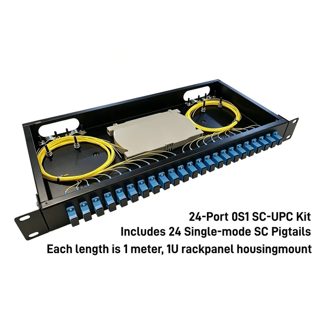 Alt view image 2 of 7 - 24 Port SC Rack Mount Enclosure Box + Splice Trays Fiber Cables Spool SingleMode SC-UPC Kit (Include 1M 24Strand Pigtail+24 Core LGX Loaded Patch Panel - Fits 19" Racks Cabinet