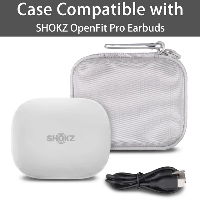 Alt view image 4 of 7 - Hard Case for SHOKZ OpenFit Pro Open-Ear Earbuds, White Mesh Accessory Pocket, Charging Cable Storage, Lightweight Design, Carabiner Clip