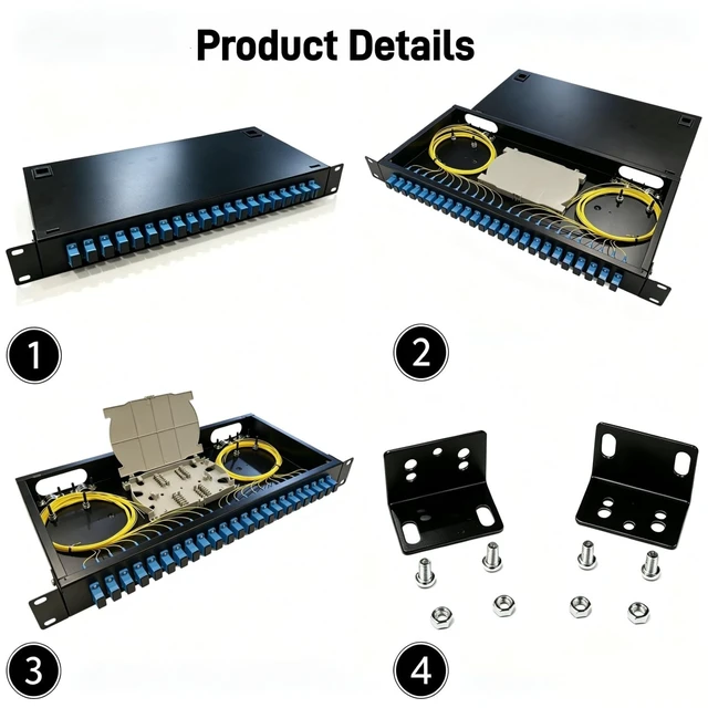 Alt view image 4 of 7 - 24 Port SC Rack Mount Enclosure Box + Splice Trays Fiber Cables Spool SingleMode SC-UPC Kit (Include 1M 24Strand Pigtail+24 Core LGX Loaded Patch Panel - Fits 19" Racks Cabinet