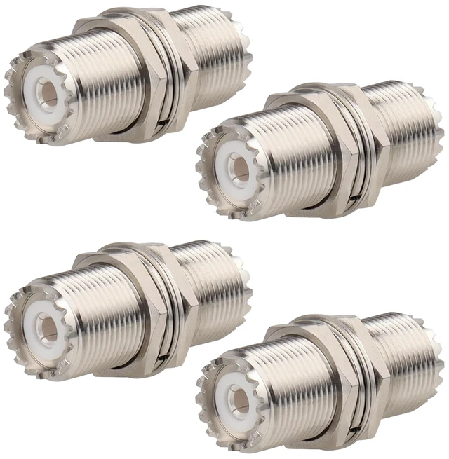Main image of 4 Pack UHF PL259 Connector Adapter UHF SO239 Female to Female Bulkhead Coax Connector 50 Ohm SO-239 PL-259 RF Coaxial Cable Adapter