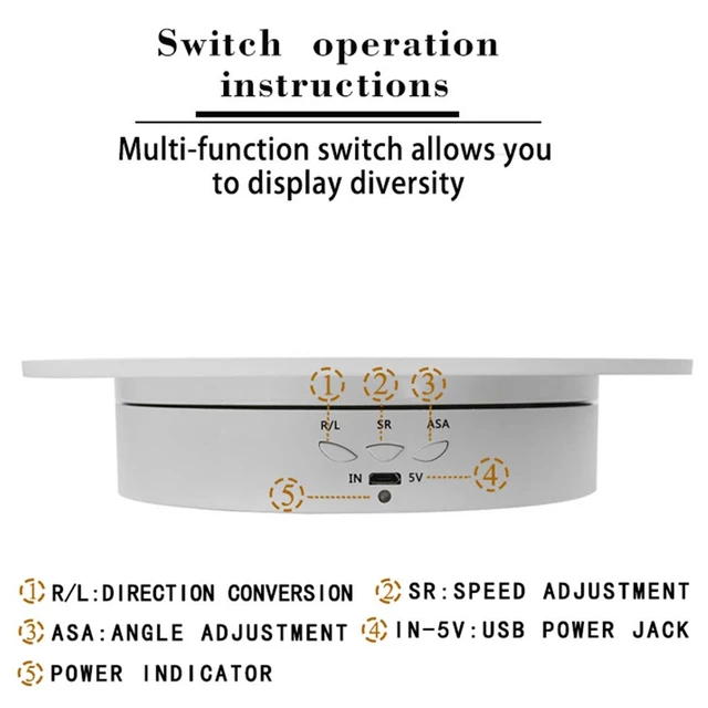 Alt view image 3 of 6 - 360-Degree Electric Rotating Turntable, Rechargeable Low Noise Adjustable Smooth Rotation Non-Slip Display Stand for Photographic Products (White, 7.8 inches/Load 17 LB/with Mirror Glass)