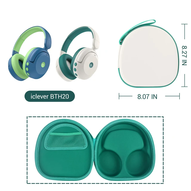 Alt view image 2 of 7 - Portable Headphone Case for ICLEVER BTH 20, Travel Carrying Pink Hard EVA Over Ear Headphone Case with Mesh Pocket Storage Cable (White)