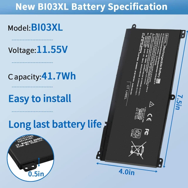 Alt view image 2 of 7 - BI03XL ON03XL 844203-850 844203-855 BIO3X Battery for HP Pavilion X360 13-U M3-U m3-u001dx m3-u103dx 13-u003la Stream 14-AX 14-ax010wm 14-ax020wm 14-ax030wm 14-ax040wm 915230-541 Bateria