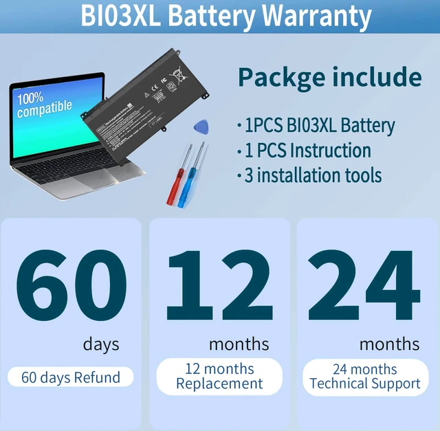 Alt view image 6 of 7 - BI03XL ON03XL 844203-850 844203-855 BIO3X Battery for HP Pavilion X360 13-U M3-U m3-u001dx m3-u103dx 13-u003la Stream 14-AX 14-ax010wm 14-ax020wm 14-ax030wm 14-ax040wm 915230-541 Bateria