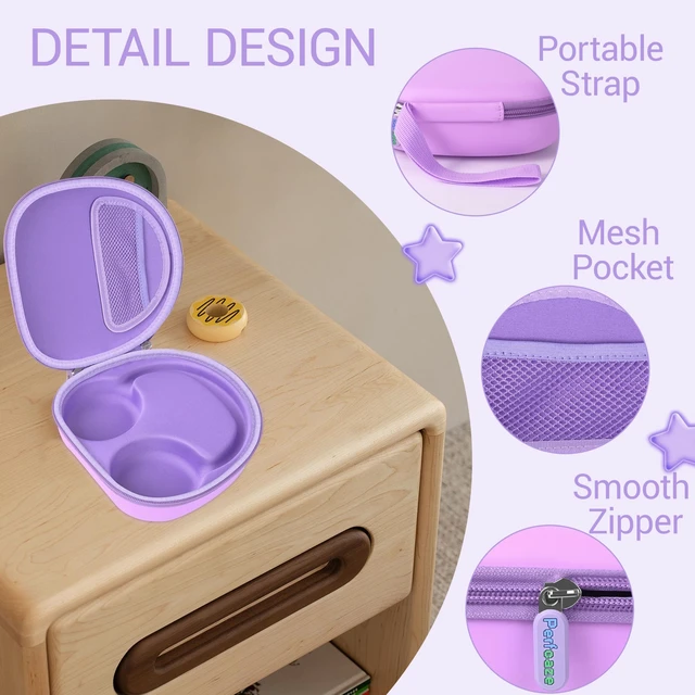 Alt view image 5 of 7 - Hard Headphone Case for ICLEVER BTH 20, with Mesh Pocket & Handle Strap Portable Carrying Storage Case for Foldable Headphones,Travel & Home Use, Purple
