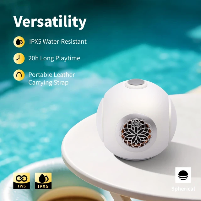 Alt view image 6 of 7 - dBMiNi Waterproof Portable Bluetooth Speaker, 40W Peak Dual Subwoofers Deep Bass Wireless Speaker for Outdoor/Garage/Home/Office, IPX5 Rugged Travel Speaker (Pearl White)