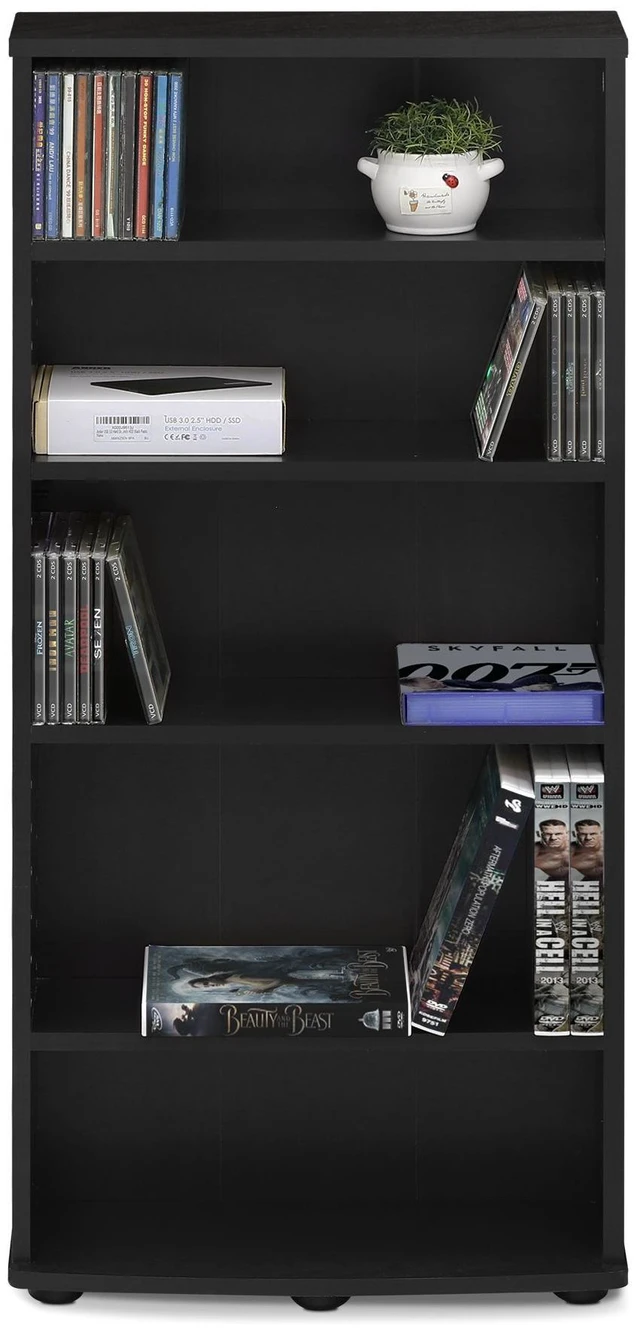 Alt view image 6 of 7 - Jaya DVD Shelf, 5-Tier Open Shelf CD Rack, Black Espresso Media Shelf with Adjustable Shelves, Storage Cabinets for CD Bluray Game Disc, Easy Assembly, for Living Room, Home Office