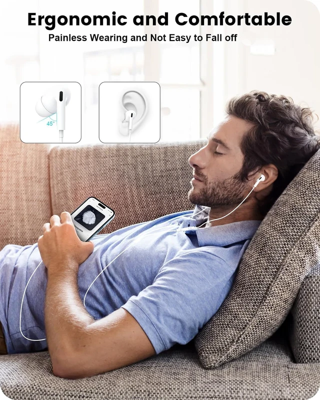 Alt view image 6 of 7 - USB C Wired Earphones for iPhone 17 16 15, Apple MFi Certified 2 Pack Type C Wired Headphones for iPhone 17 16 15 Pro Max, iPad Pro,Samsung Galaxy S25 S24 Ultra,Pixel 9, Noise Cancelling Earbuds