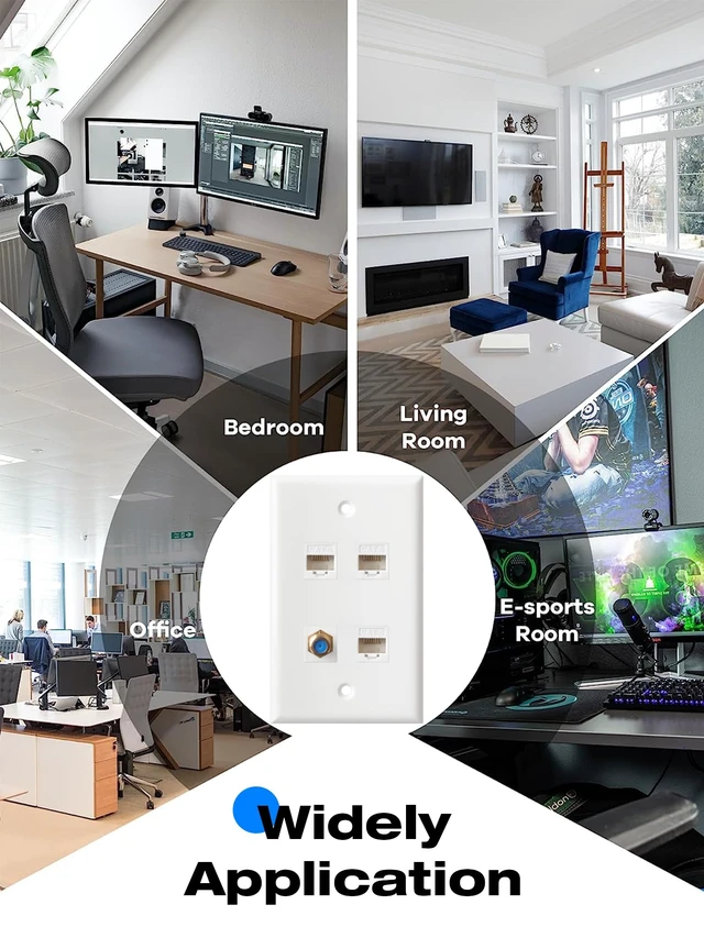 Alt view image 6 of 7 - Ethernet Coax Wall Plate, 3 Port Cat6 Keystone Female to Female, 1 Port F Type Connector Coax Keystone Wall Plate - White