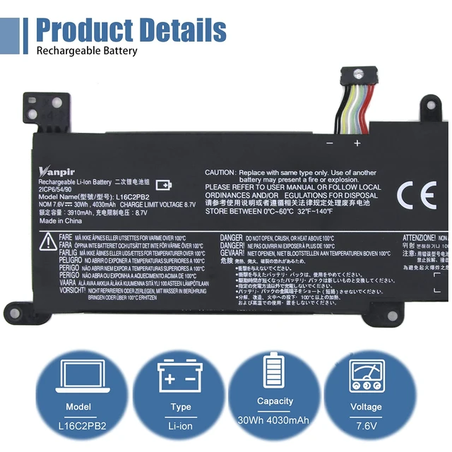 Alt view image 2 of 7 - L16C2PB2 Laptop Battery Compatible with Lenovo IdeaPad S145-14API/15API 320-14AST/14IAP/14IKB 320-15ABR/15AST/15IAP Series Notebook L16S2PB1 L16C2PB1 L17L2PF1 L17M2PB7 L16L2PB2 L16M2PB2