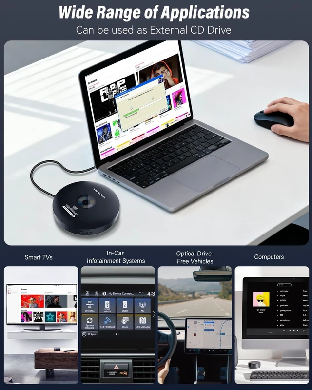 Alt view image 6 of 7 - CD Player for Car, External Portable Car CD Player with USB Plug and PlayLossless Sound Quality