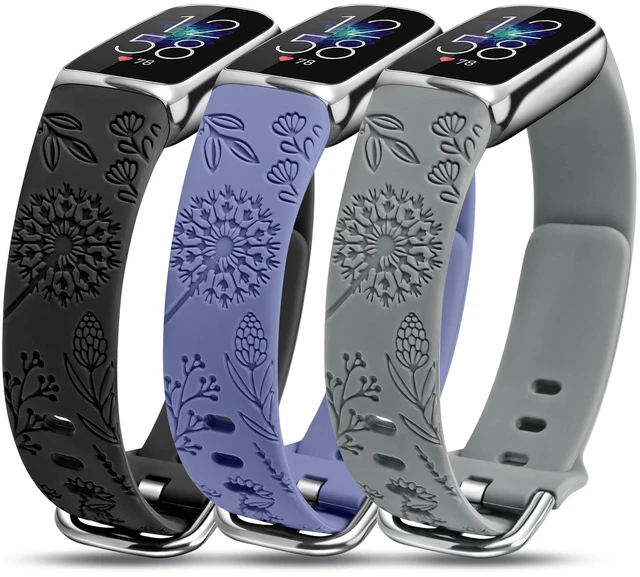 Main image of 3 Packs Compatible with Fitbit Luxe Bands for Women Soft Silicone Floral Engraved Sport Strap Dandelion Wristband Replacement for Fitbit Luxe Watch Bands/Luxe Special Edition Fitness Tracker