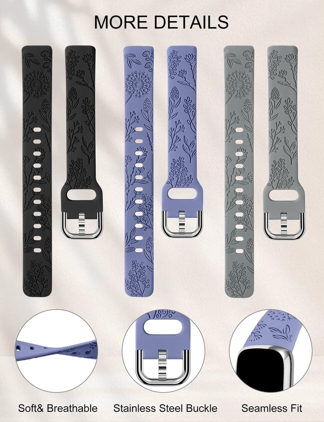 Alt view image 4 of 6 - 3 Packs Compatible with Fitbit Luxe Bands for Women Soft Silicone Floral Engraved Sport Strap Dandelion Wristband Replacement for Fitbit Luxe Watch Bands/Luxe Special Edition Fitness Tracker