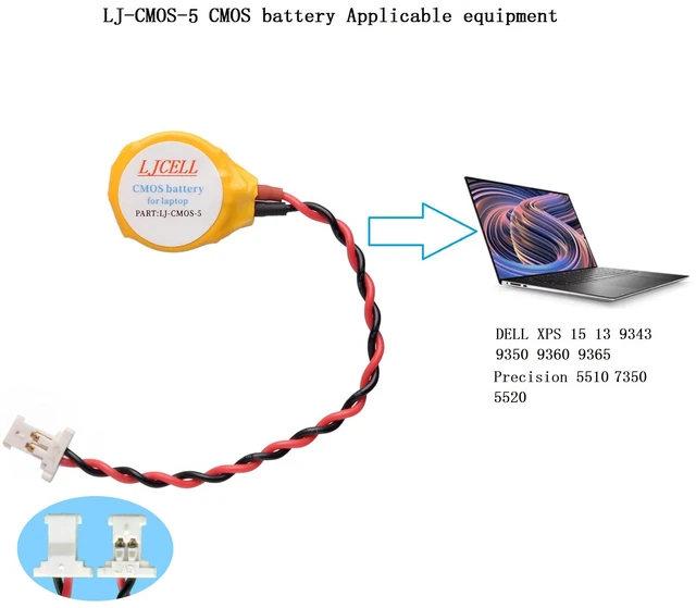 Alt view image 5 of 6 - 2PCS CMOS ML1220 Battery for DELL XPS 13 15 9343 9350 9360 9365 BIOS RTC ML1220 Battery with 2 Wire Cable and Connector