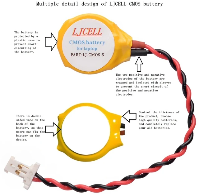 Alt view image 6 of 6 - 2PCS CMOS ML1220 Battery for DELL XPS 13 15 9343 9350 9360 9365 BIOS RTC ML1220 Battery with 2 Wire Cable and Connector