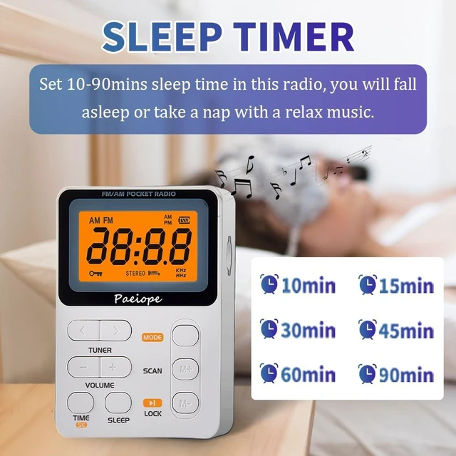 Alt view image 4 of 6 - Portable Pocket Radio AM FM with Best Reception, Rechargeable-White Easy to Use, MP3, Stereo Earphone, Large LCD Screen, TF Play, Sleep Timer, Radio Receiver for Jogging/Gym/Racing