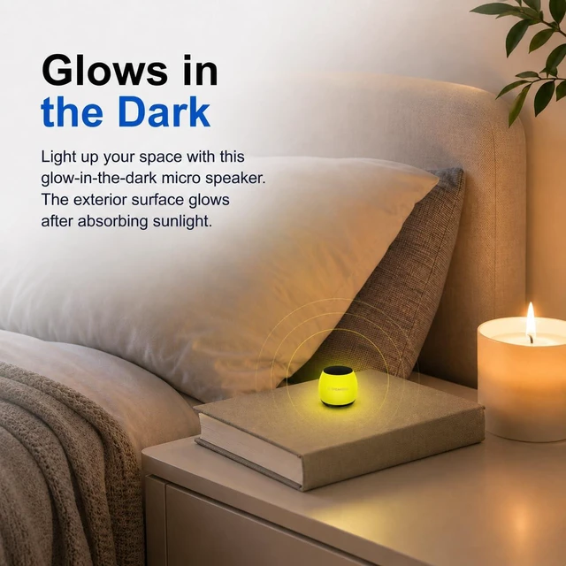 Alt view image 2 of 7 - U Micro, Mini Bluetooth Speaker with Mic, Portable, Glow Yellow mini bluetooth speaker, under pillow speaker, coin sized, rechargeable, TWS pairing, glow in the dark, aluminum shell