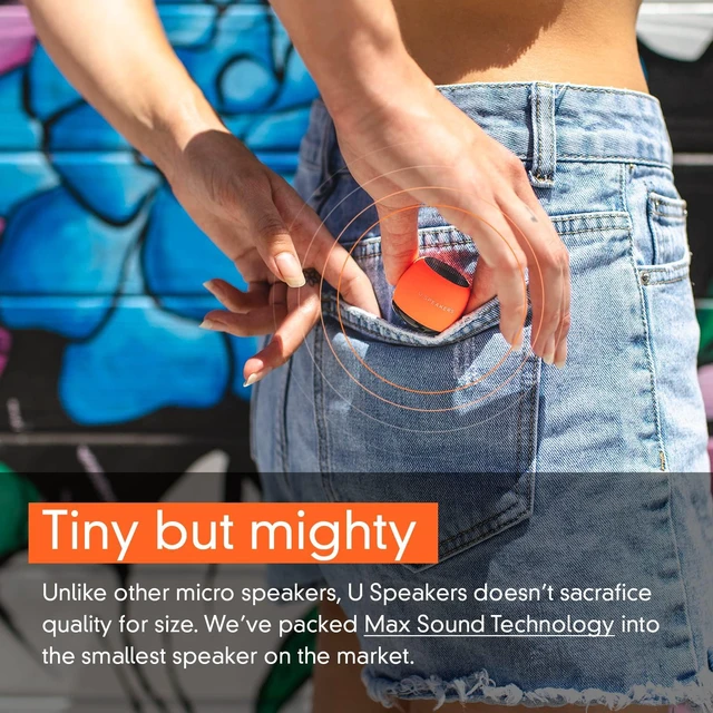 Alt view image 6 of 7 - U Micro, Mini Bluetooth Speaker with Mic, Portable, Glow Yellow mini bluetooth speaker, under pillow speaker, coin sized, rechargeable, TWS pairing, glow in the dark, aluminum shell