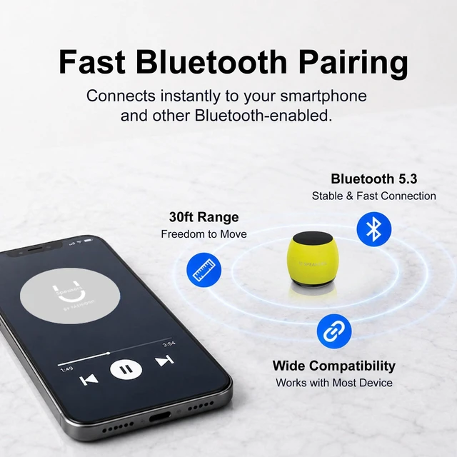 Alt view image 7 of 7 - U Micro, Mini Bluetooth Speaker with Mic, Portable, Glow Yellow mini bluetooth speaker, under pillow speaker, coin sized, rechargeable, TWS pairing, glow in the dark, aluminum shell
