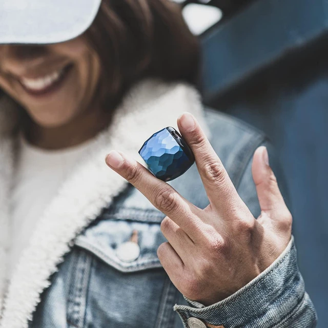 Alt view image 2 of 7 - U Micro, Mini Bluetooth Speaker with Mic, Portable, Glam Blue mini bluetooth speaker, pillow use for sleeping, coin sized, rechargeable, TWS pairing