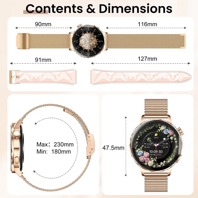 Alt view image 7 of 7 - Smart Watches for Women, 1.27'' Smartwatches (Answer/Make Calls) Compatible with iPhone/Android Phones, IP68 Waterproof Fitness Tracker Watch with Sleep Monitor,100+ Sports Modes (Rose Gold)