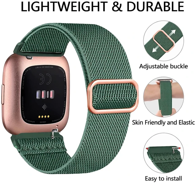 Alt view image 2 of 7 - 5 Pack Bands Compatible with Fitbit Versa 2 Bands for women/Versa Lite/SE, Soft Adjustable Nylon Braided Sport Solo Loop Smartwatch Band for Fitbit Versa2/Lite/SE Women Men