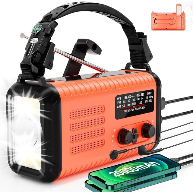 Main image of NOAA Weather Radio AM/FM, Solar Hand Crank Battery Emergency Radio 20000mAh Rechargeable Battery, Solar Powered, Dual-Port Charging, Flashlight, Reading Lamp, SOS Alarm for Home Outdoor