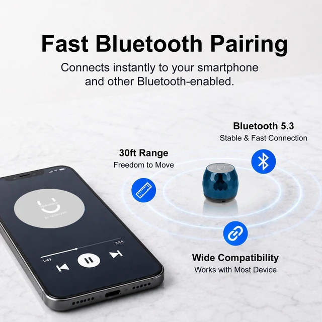 Alt view image 5 of 7 - U Micro, Mini Bluetooth Speaker with Mic, Portable, Glam Blue mini bluetooth speaker, pillow use for sleeping, coin sized, rechargeable, TWS pairing