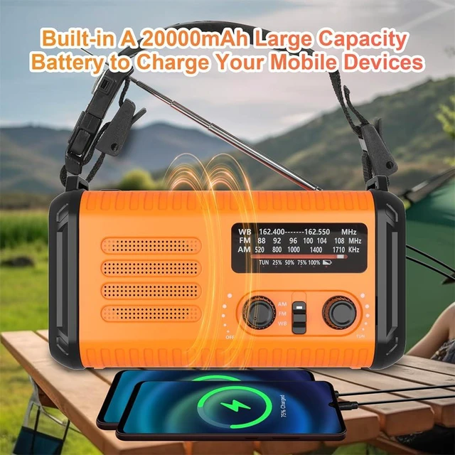 Alt view image 2 of 6 - NOAA Weather Radio AM/FM, Solar Hand Crank Battery Emergency Radio 20000mAh Rechargeable Battery, Solar Powered, Dual-Port Charging, Flashlight, Reading Lamp, SOS Alarm for Home Outdoor
