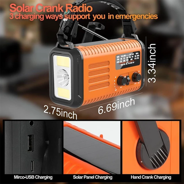 Alt view image 3 of 6 - NOAA Weather Radio AM/FM, Solar Hand Crank Battery Emergency Radio 20000mAh Rechargeable Battery, Solar Powered, Dual-Port Charging, Flashlight, Reading Lamp, SOS Alarm for Home Outdoor