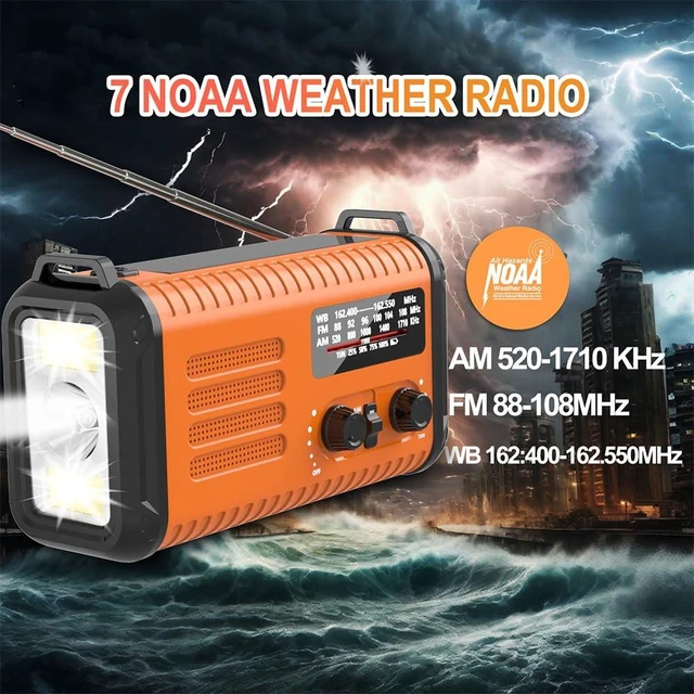 Alt view image 4 of 6 - NOAA Weather Radio AM/FM, Solar Hand Crank Battery Emergency Radio 20000mAh Rechargeable Battery, Solar Powered, Dual-Port Charging, Flashlight, Reading Lamp, SOS Alarm for Home Outdoor