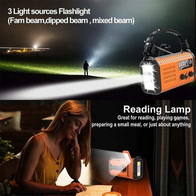 Alt view image 5 of 6 - NOAA Weather Radio AM/FM, Solar Hand Crank Battery Emergency Radio 20000mAh Rechargeable Battery, Solar Powered, Dual-Port Charging, Flashlight, Reading Lamp, SOS Alarm for Home Outdoor