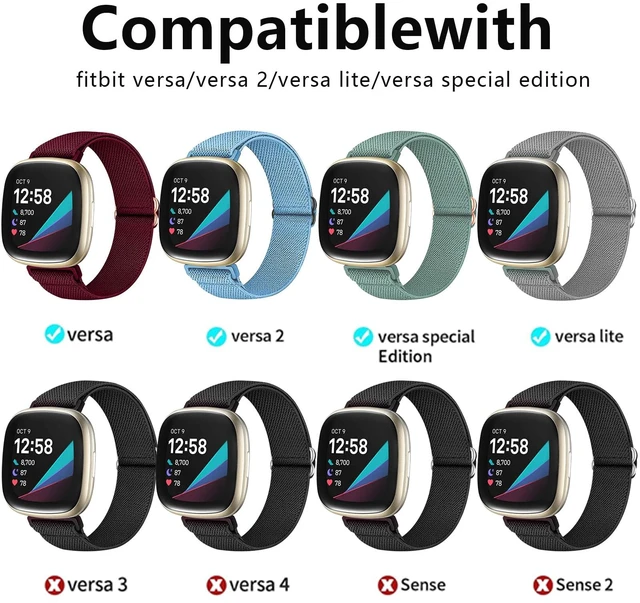Alt view image 5 of 7 - 5 Pack Bands Compatible with Fitbit Versa 2 Bands for women/Versa Lite/SE, Soft Adjustable Nylon Braided Sport Solo Loop Smartwatch Band for Fitbit Versa2/Lite/SE Women Men