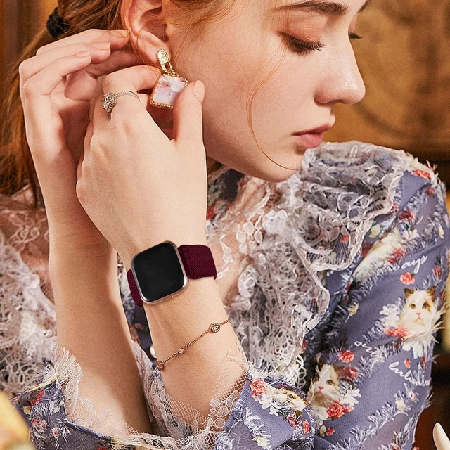 Alt view image 7 of 7 - 5 Pack Bands Compatible with Fitbit Versa 2 Bands for women/Versa Lite/SE, Soft Adjustable Nylon Braided Sport Solo Loop Smartwatch Band for Fitbit Versa2/Lite/SE Women Men