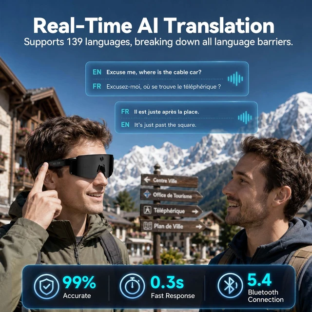 Alt view image 3 of 6 - AI Smart Glasses, POV Camera Glasses, Video Recording for Cycling Hiking HD Video & Photo, Live Translation, 4GB Memory, Electronic Image Stabilization, AI Voice Assistant
