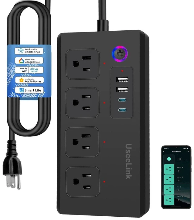 Main image of Smart Plug Power StripSurge Protector with 4 Individually Controlled Smart Outlets, Voice Control,4 USBs (incl. 20W USB-C), Compatible with Alexa and Google Home,5Ft Extension Cord